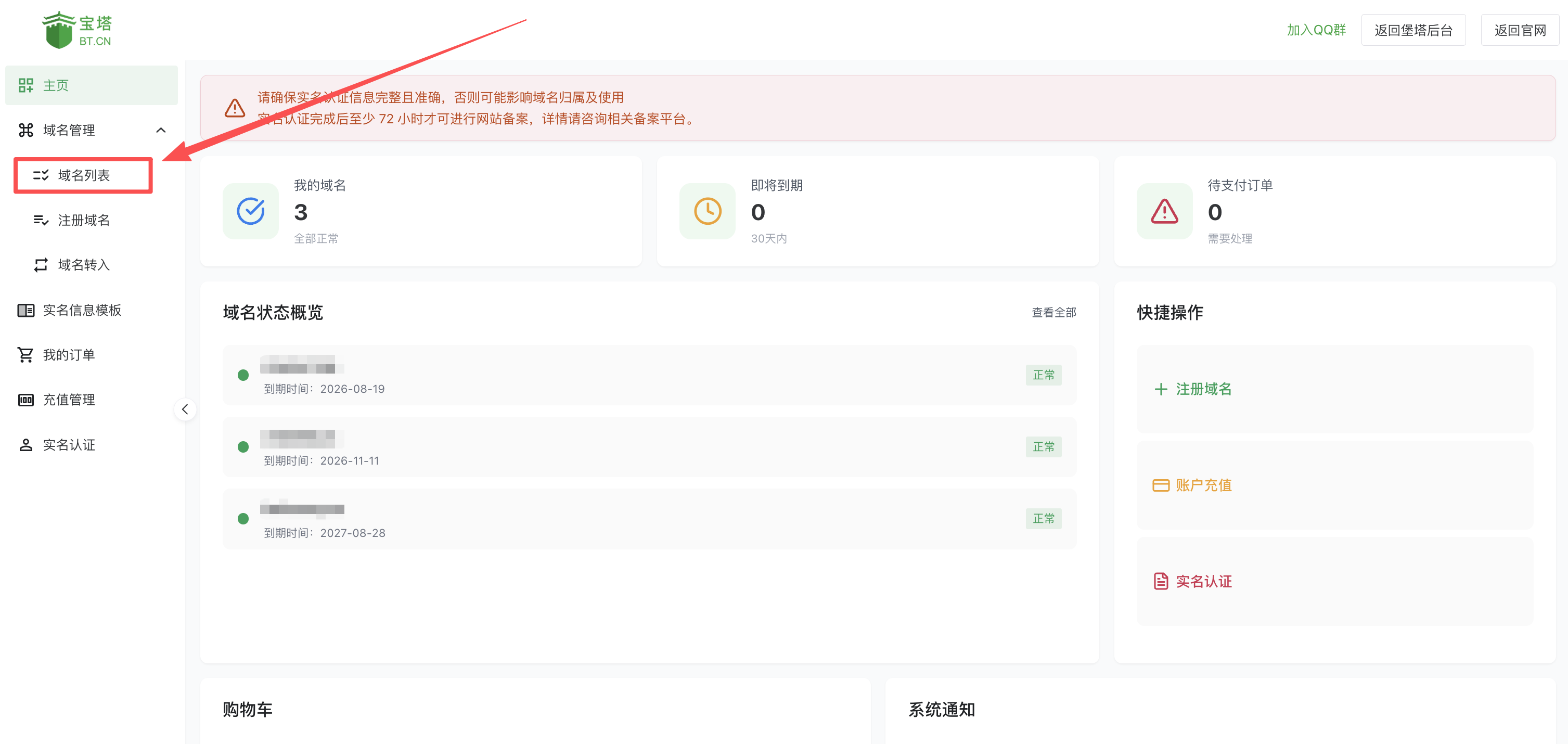 域名列表页面
